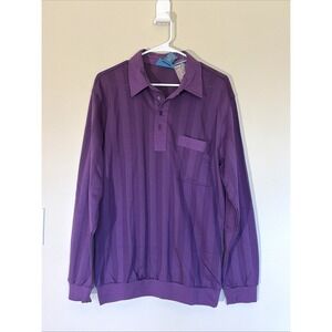 TropiCool Purple Striped Long Sleeved Pocket Polo Shirt Mens Medium NEW NWT